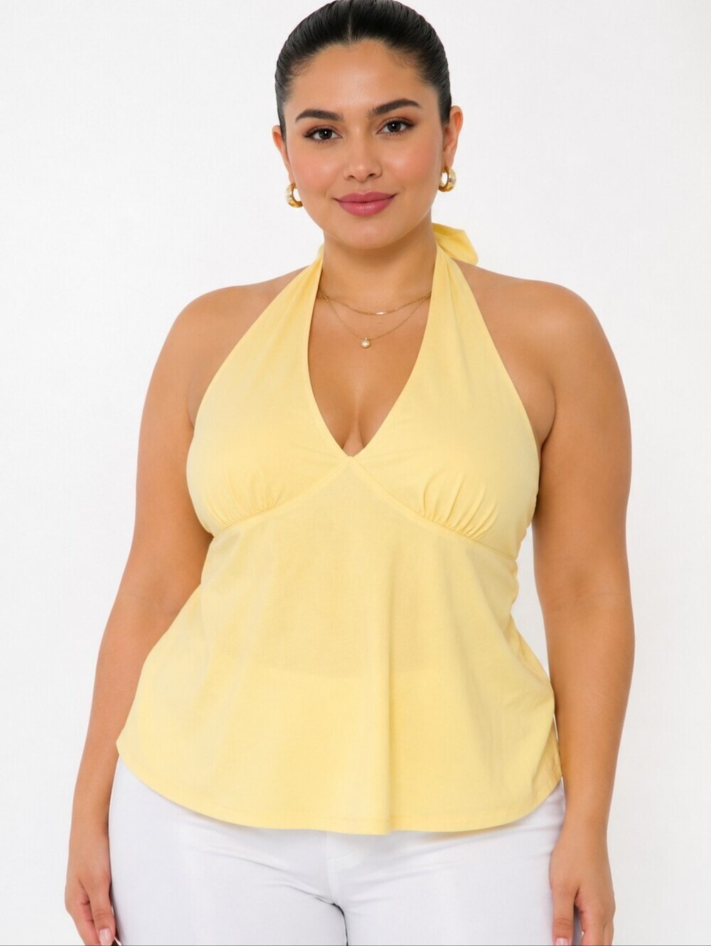 Ann Taylor LOFT Yellow Halter Tie-Neck Sleeveless Babydoll Top Size 12.